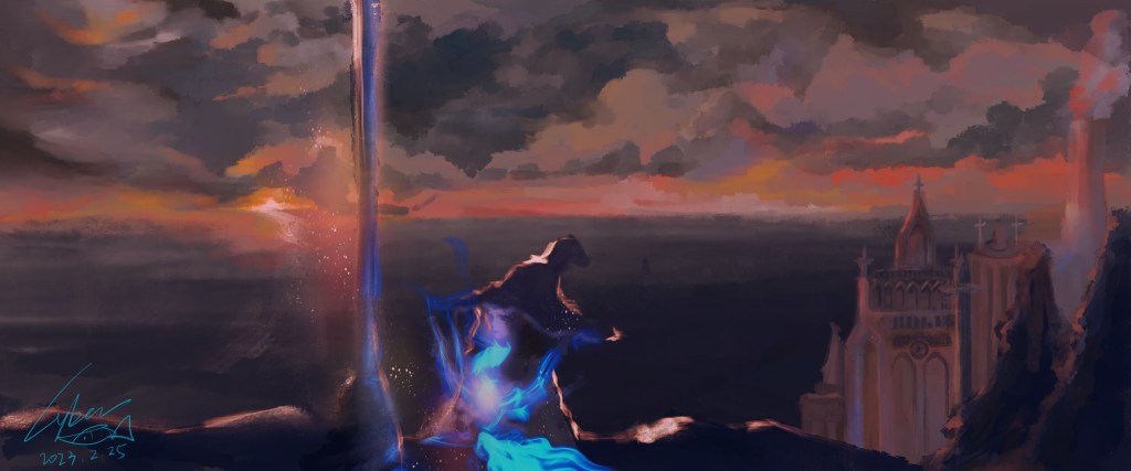 Digital painting of a futuristic city